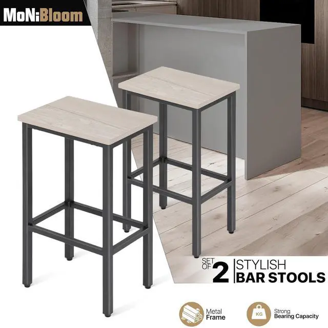 Alt view image 4 of 7 - Bar Stools Set of 2, 26 Inch Counter Height Stools with Metal Frame for Kitchen Dining Room Café, Industrial Design, Greige