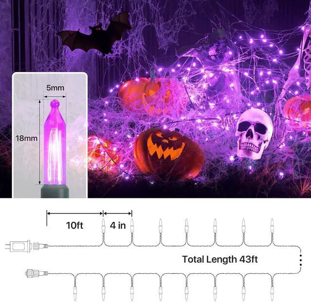 Alt view image 2 of 7 - Christmas Lights, 43ft 100 Count LED Mini Christmas String Lights, Waterproof Xmas String Lights with Green Wire for Tree Outdoor Indoor Home Holiday Party Yard Decoration (Purple)