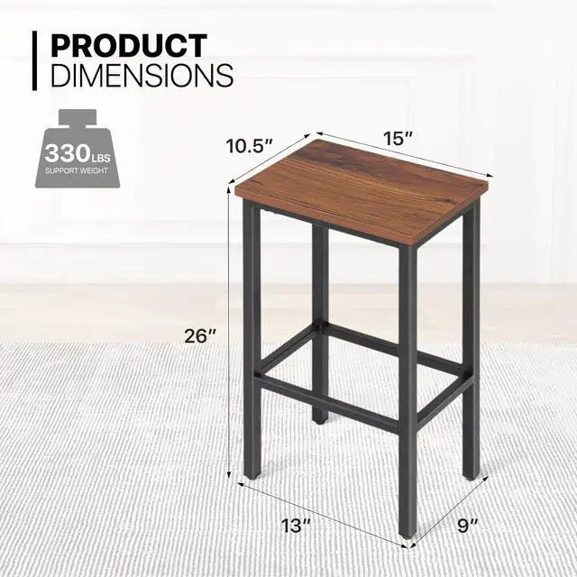 Alt view image 2 of 7 - Bar Stools Set of 2, 26 Inch Counter Height Stools with Metal Frame for Kitchen Dining Room Café, Industrial Design, Rustic Brown
