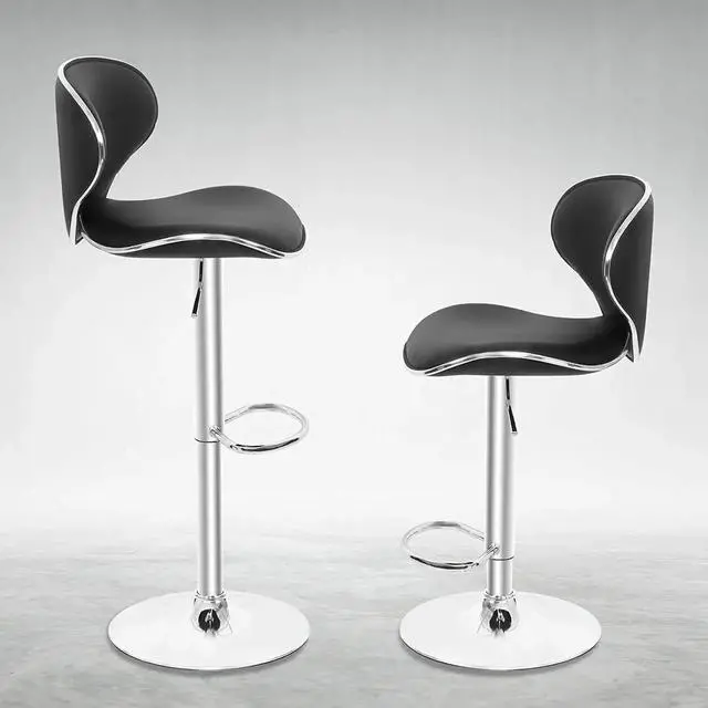 Alt view image 4 of 7 - Bar Stools Set of 2, Modern Black PU Leather Adjustable Counter Height Barstool Backrest and Footrest for Bar, Kitchen, Dining, Living Room, and Bistro Pub, 250 lbs Capacity
