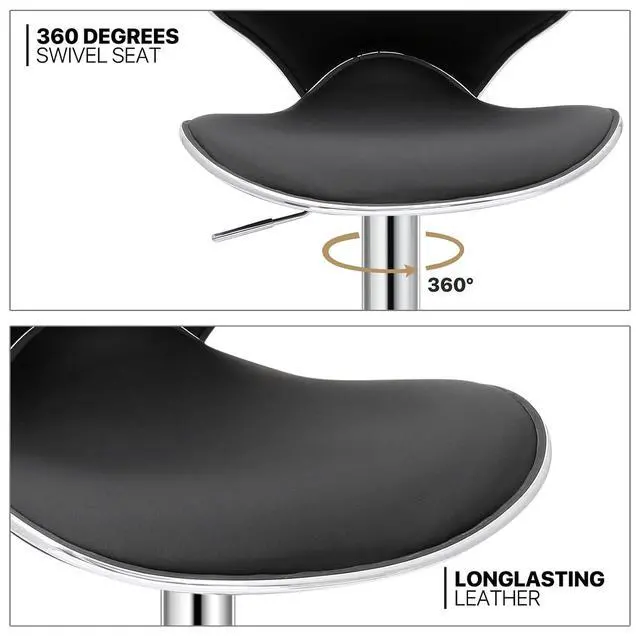 Alt view image 7 of 7 - Bar Stools Set of 2, Modern Black PU Leather Adjustable Counter Height Barstool Backrest and Footrest for Bar, Kitchen, Dining, Living Room, and Bistro Pub, 250 lbs Capacity