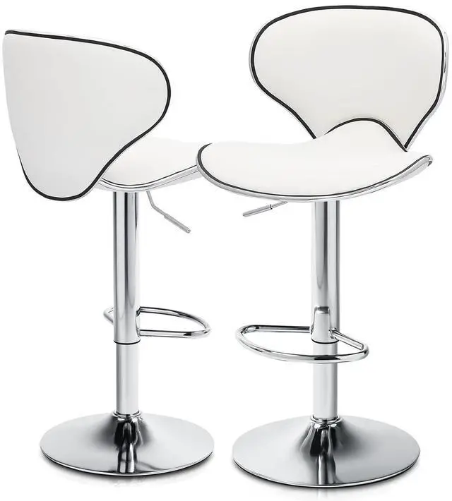 Main image of Bar Stools Set of 2 Adjustable Swivel Bar Chairs, Modern White PU Leather Counter Height Barstools with High Backrest and Footrest for Bar, Kitchen, Dining Room, 250 lbs Capacity