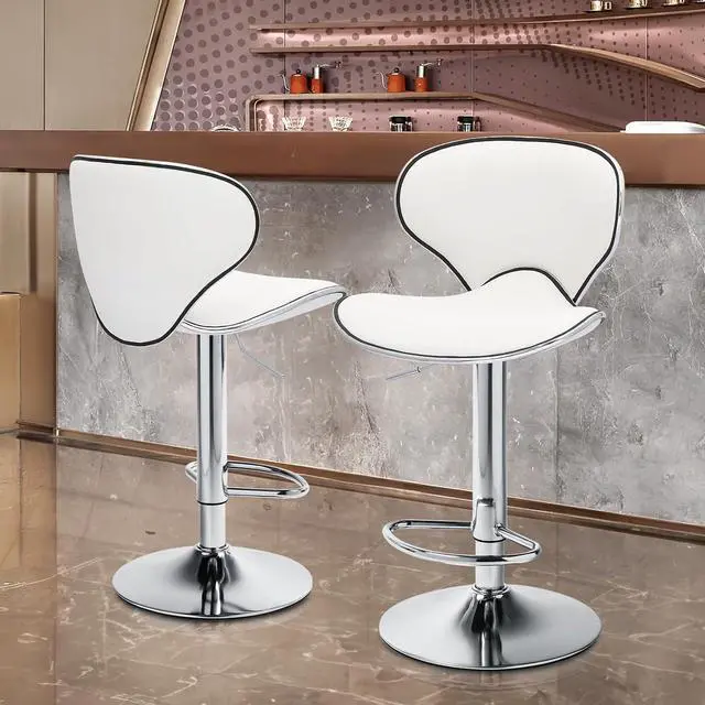 Alt view image 2 of 7 - Bar Stools Set of 2 Adjustable Swivel Bar Chairs, Modern White PU Leather Counter Height Barstools with High Backrest and Footrest for Bar, Kitchen, Dining Room, 250 lbs Capacity