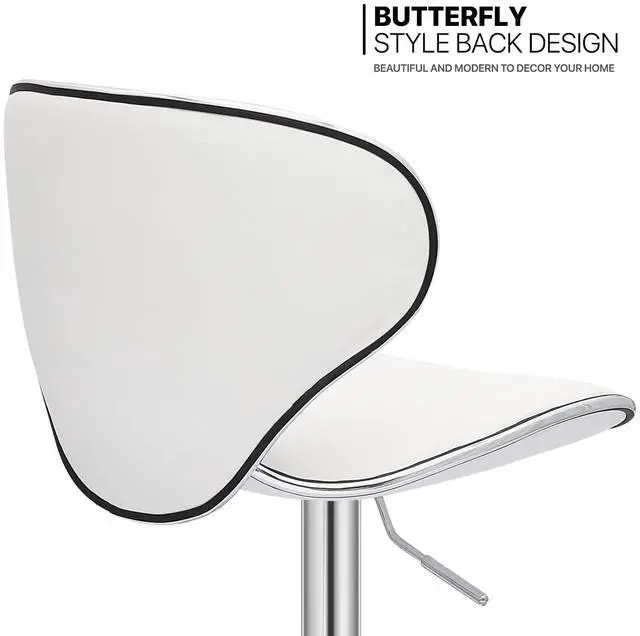 Alt view image 5 of 7 - Bar Stools Set of 2 Adjustable Swivel Bar Chairs, Modern White PU Leather Counter Height Barstools with High Backrest and Footrest for Bar, Kitchen, Dining Room, 250 lbs Capacity