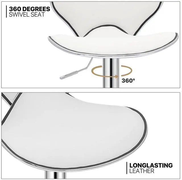 Alt view image 6 of 7 - Bar Stools Set of 2 Adjustable Swivel Bar Chairs, Modern White PU Leather Counter Height Barstools with High Backrest and Footrest for Bar, Kitchen, Dining Room, 250 lbs Capacity