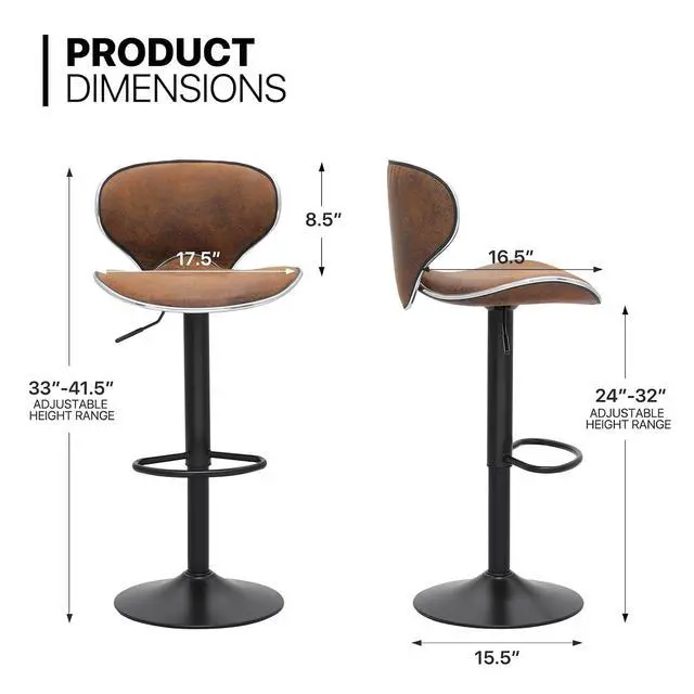 Alt view image 3 of 7 - Counter Height Swivel Bar Stools Set of 2, Coffee PU Leather Height-Adjustable Barstools with Footresr for Kitchen and Dining Room, Modern Tall Bar Height Chairs Island Chairs