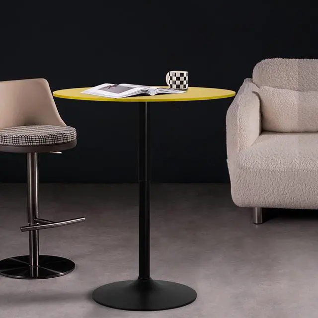 Alt view image 2 of 7 - Bar Round Cocktail Table, 31.5 Inch Adjustable-Heigh Pub Sturdy Base Bistro Table for Dining Room Home Kitchen Patio Bistro, Yellow