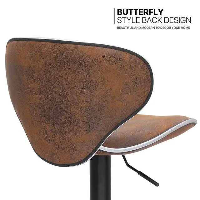 Alt view image 6 of 7 - Counter Height Swivel Bar Stools Set of 2, Coffee PU Leather Height-Adjustable Barstools with Footresr for Kitchen and Dining Room, Modern Tall Bar Height Chairs Island Chairs