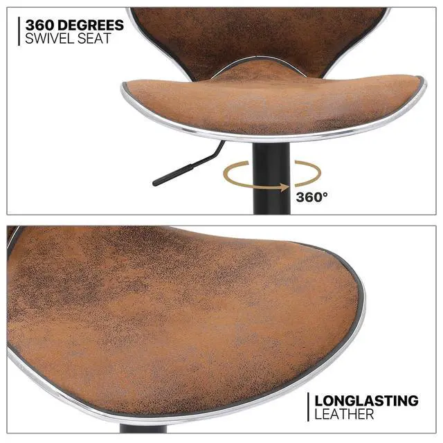 Alt view image 7 of 7 - Counter Height Swivel Bar Stools Set of 2, Coffee PU Leather Height-Adjustable Barstools with Footresr for Kitchen and Dining Room, Modern Tall Bar Height Chairs Island Chairs