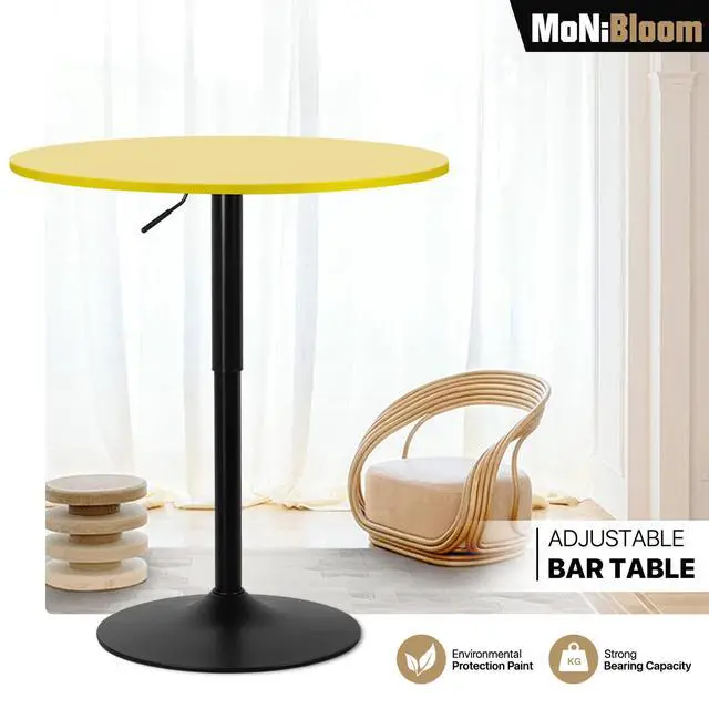 Alt view image 7 of 7 - Bar Round Cocktail Table, 31.5 Inch Adjustable-Heigh Pub Sturdy Base Bistro Table for Dining Room Home Kitchen Patio Bistro, Yellow