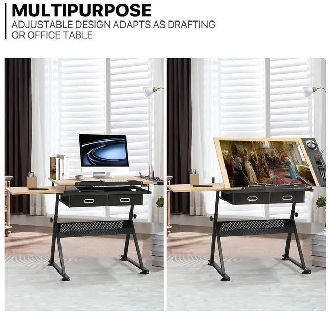 Alt view image 5 of 7 - Adjustable Drafting Table & Stool Set with Storage, Versatile Art Desk and Craft Center Home Study Room Artist Desk
