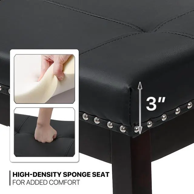 Alt view image 6 of 7 - Bar Stools Set of 2, 29.5" PU Leather Counter Height Stools with Footrest, Nailed Backless Saddle Barstools for Kitchen, Dining Room, Café, Black Frame, Black Seat
