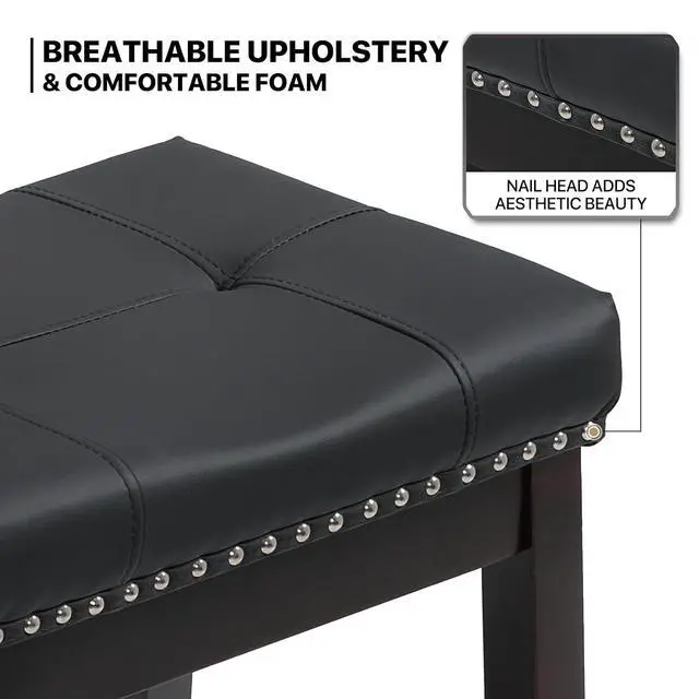 Alt view image 7 of 7 - Bar Stools Set of 2, 29.5" PU Leather Counter Height Stools with Footrest, Nailed Backless Saddle Barstools for Kitchen, Dining Room, Café, Black Frame, Black Seat