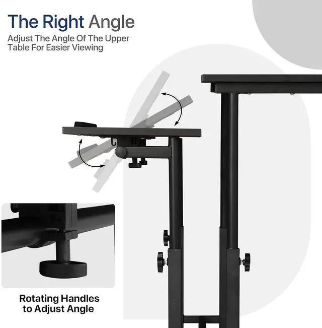 Alt view image 6 of 7 - Height Adjustable Rolling Laptop Stand Table, 28-46 in for Young and Adults, Tiltable Keyboard Tray and Locking Casters for Home and Office