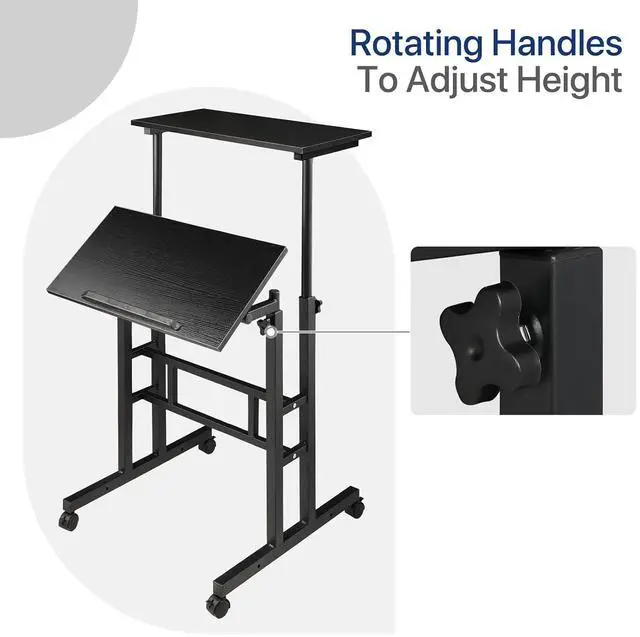 Alt view image 5 of 7 - Height Adjustable Rolling Laptop Stand Table, 28-46 in for Young and Adults, Tiltable Keyboard Tray and Locking Casters for Home and Office