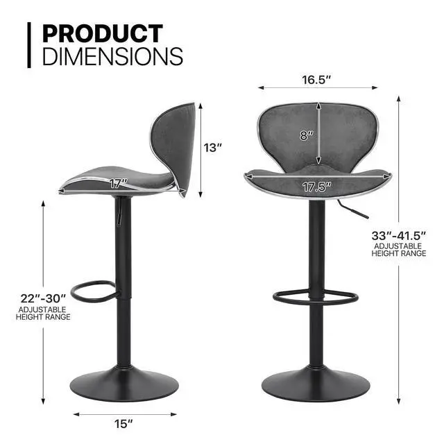Alt view image 2 of 7 - Barstools Set of 2, Modern PU Leather Shell Back Bar Stools with Backrest and Footrest, Height-Adjustable Cozy Island Stool for Living Room Kitchen Dining Room, Dark Gray