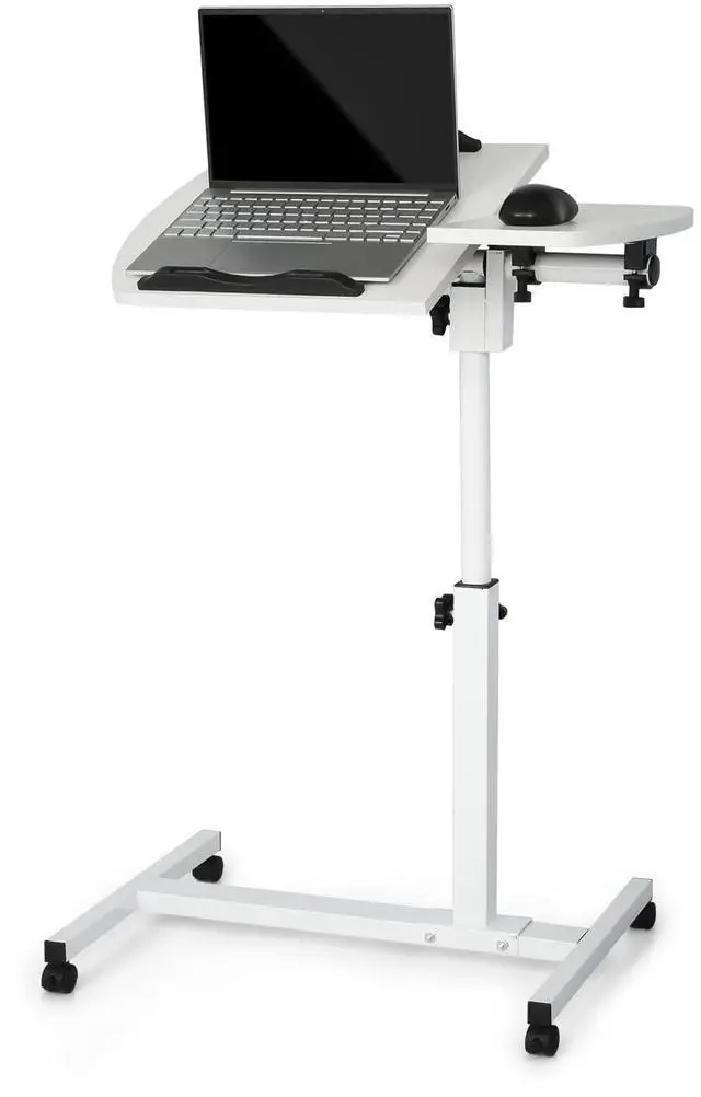 Main image of Mobile Laptop Desk 75° Tiltable Height Adjustable Rolling Laptop Sofa Bed Side Table Couch Computer Desk Stand with Wheels for Home Office Classroom, White