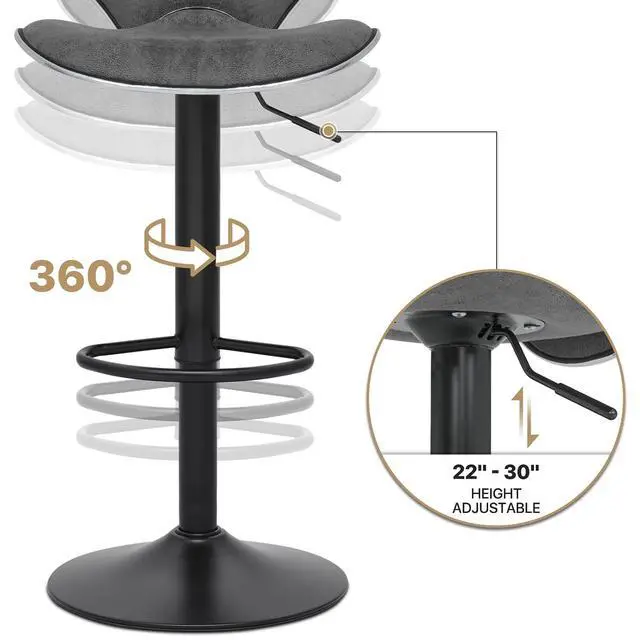 Alt view image 5 of 7 - Barstools Set of 2, Modern PU Leather Shell Back Bar Stools with Backrest and Footrest, Height-Adjustable Cozy Island Stool for Living Room Kitchen Dining Room, Dark Gray