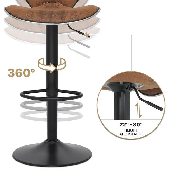 Alt view image 5 of 7 - Barstools Set of 2, Modern PU Leather Shell Back Bar Stools with Backrest and Footrest, Height-Adjustable Cozy Island Stool for Living Room Kitchen Dining Room, Retro Brown