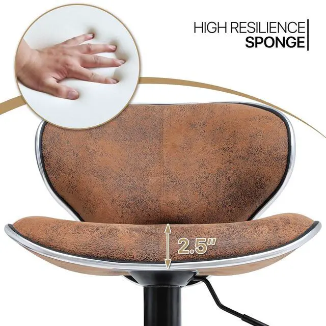 Alt view image 6 of 7 - Barstools Set of 2, Modern PU Leather Shell Back Bar Stools with Backrest and Footrest, Height-Adjustable Cozy Island Stool for Living Room Kitchen Dining Room, Retro Brown