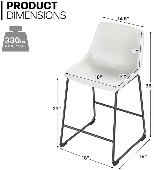 Alt view image 2 of 7 - Counter Height Bar Stools Set of 2 Modern Kitchen Dining Chairs w/Metal Legs and Footrest, White