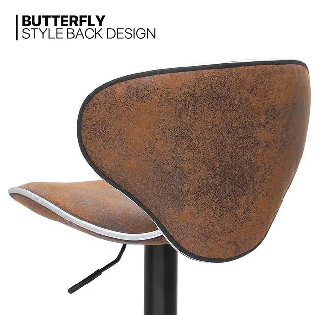 Alt view image 7 of 7 - Barstools Set of 2, Modern PU Leather Shell Back Bar Stools with Backrest and Footrest, Height-Adjustable Cozy Island Stool for Living Room Kitchen Dining Room, Retro Brown