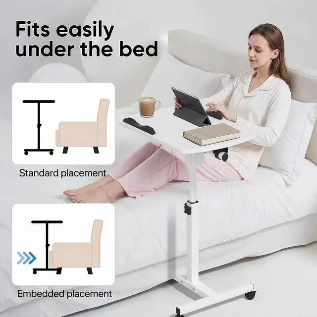 Alt view image 6 of 7 - Mobile Laptop Desk 75° Tiltable Height Adjustable Rolling Laptop Sofa Bed Side Table Couch Computer Desk Stand with Wheels for Home Office Classroom, White