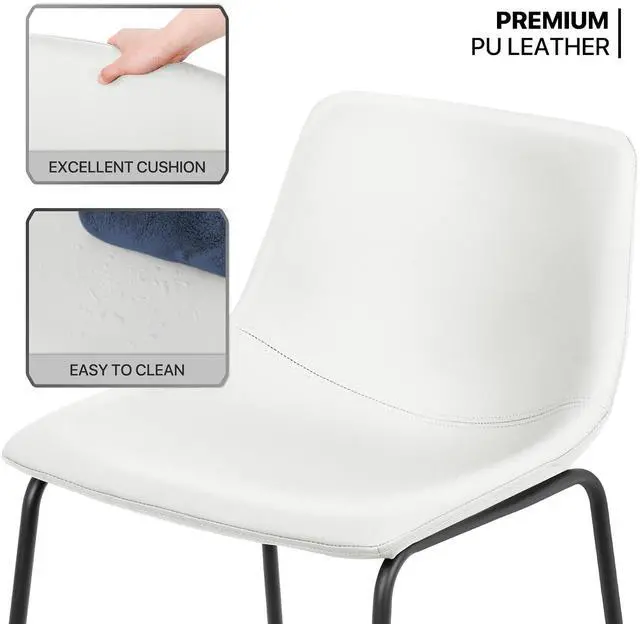 Alt view image 6 of 7 - Counter Height Bar Stools Set of 2 Modern Kitchen Dining Chairs w/Metal Legs and Footrest, White