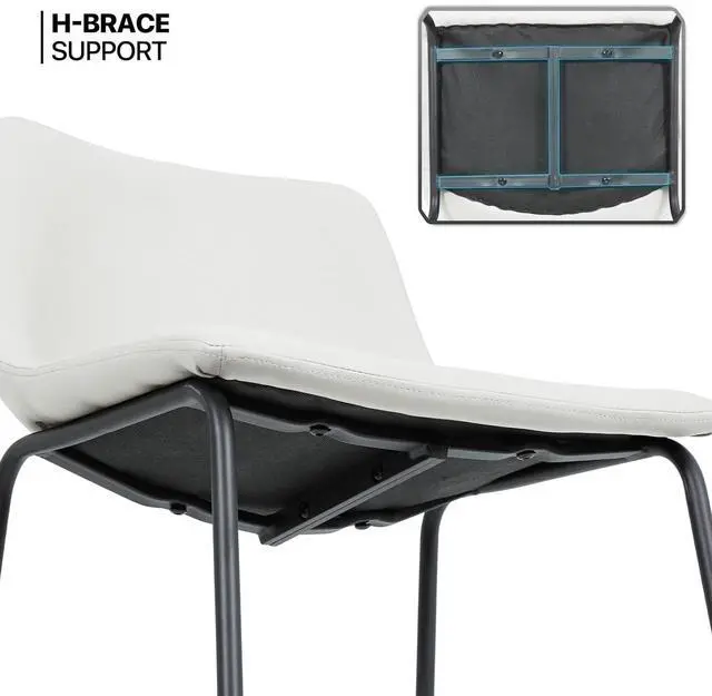 Alt view image 7 of 7 - Counter Height Bar Stools Set of 2 Modern Kitchen Dining Chairs w/Metal Legs and Footrest, White