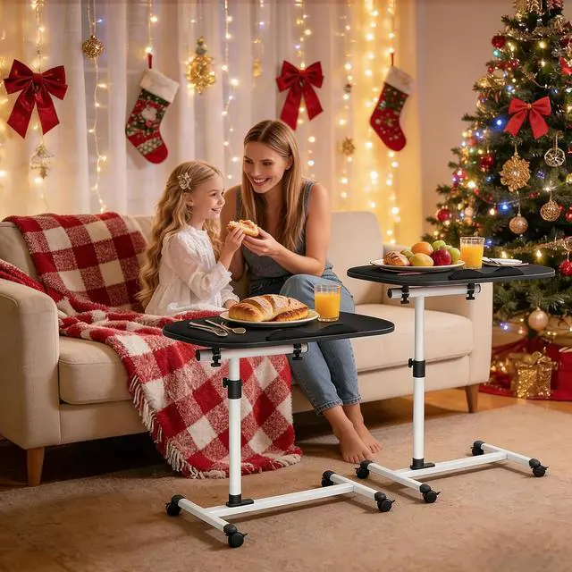 Alt view image 2 of 7 - Mobile Laptop Desk 360° Rotatable Panel Adjustable Height Desk Rolling Cart Ergonomic Table with Wheels for Home Office School, Black