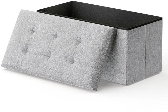 Main image of 30 Inch Storage Ottoman Bench, Rectangle End of Bed Bench, Storage Padded Seat, Linen Fabric Ottoman Footrest for Living Room, Bedroom, Entryway, Light Gray