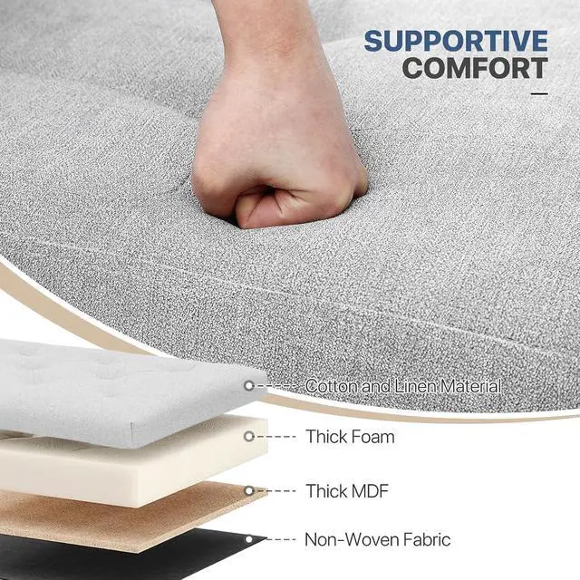 Alt view image 7 of 7 - 30 Inch Storage Ottoman Bench, Rectangle End of Bed Bench, Storage Padded Seat, Linen Fabric Ottoman Footrest for Living Room, Bedroom, Entryway, Light Gray