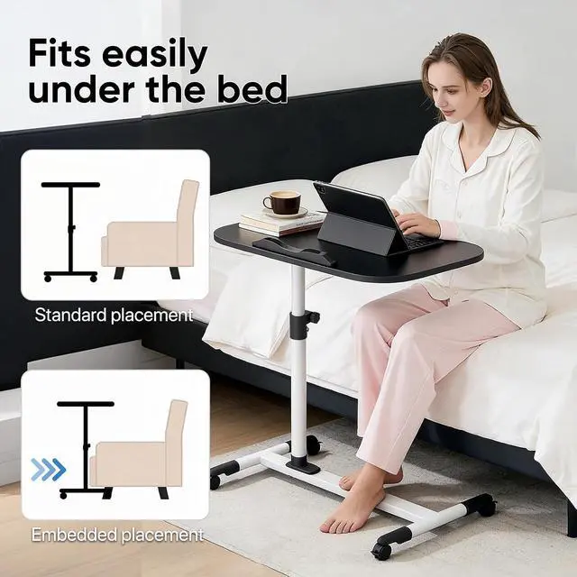 Alt view image 6 of 7 - Mobile Laptop Desk 360° Rotatable Panel Adjustable Height Desk Rolling Cart Ergonomic Table with Wheels for Home Office School, Black