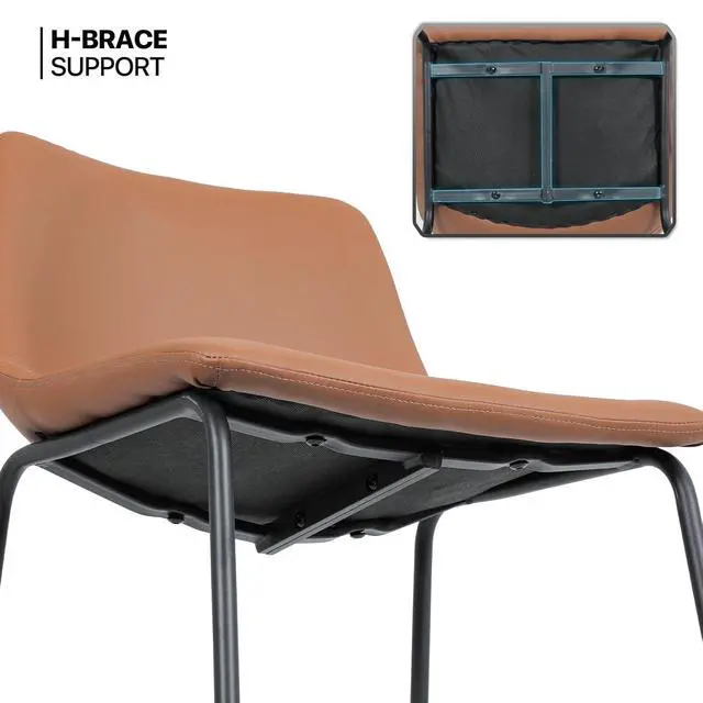 Alt view image 7 of 7 - Counter Height Bar Stools Set of 2 Modern Kitchen Dining Chairs w/Metal Legs and Footrest, Whisky Brown