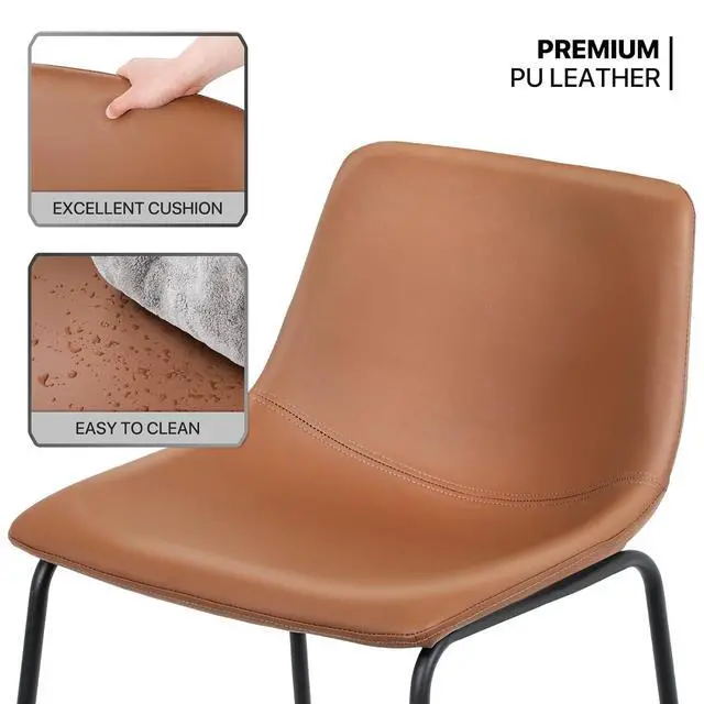 Alt view image 6 of 7 - Counter Height Bar Stools Set of 2 Modern Kitchen Dining Chairs w/Metal Legs and Footrest, Whisky Brown