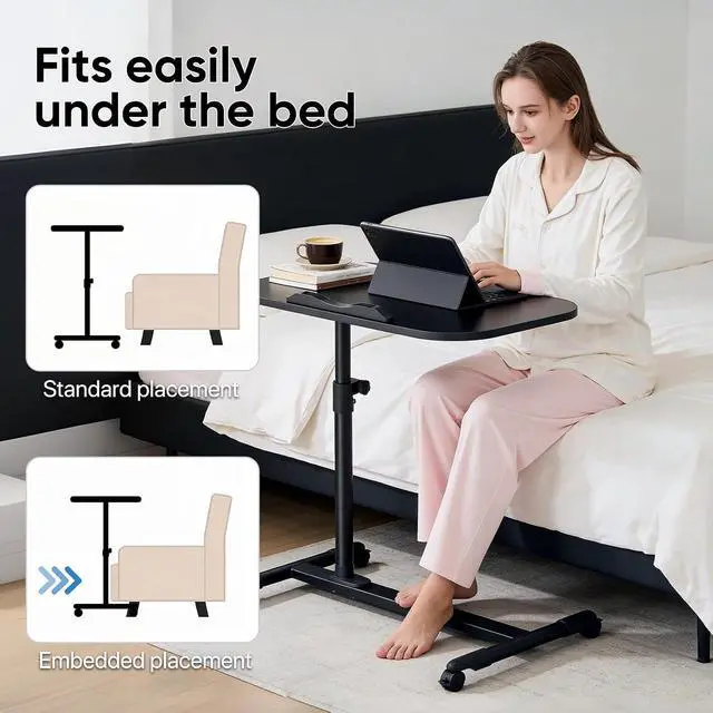 Alt view image 6 of 7 - Rolling Mobile Standing Desk 360° Rotatable Panel Adjustable Height 59''-89'' Portable Overbed Laptop Sofa Table Cart with Wheels for Offices Home Medical, Black