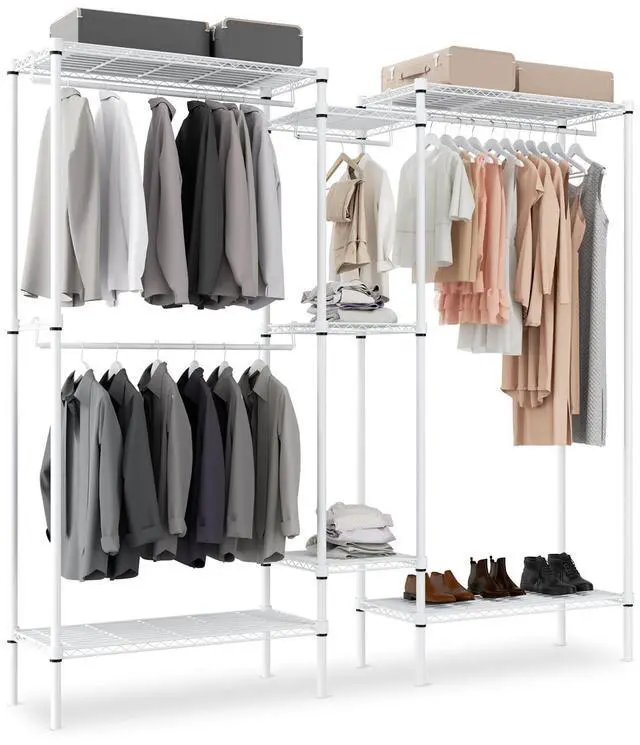 Main image of Garment Rack with Shelves, 73 Inch Clothes Rack Heavy Duty Clothing Rack for Hanging Clothes Adjustable Metal Wire Shelving Portable Closet, Freestanding Closet Wardrobe, Load 1000lbs
