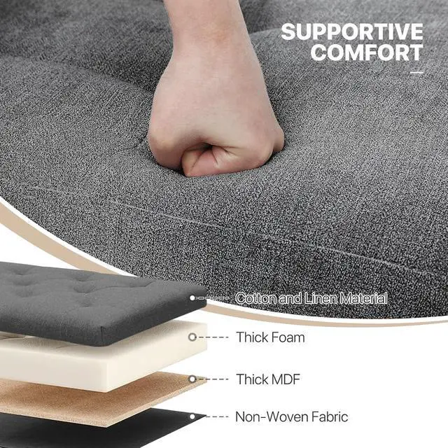 Alt view image 7 of 7 - 30 Inches Storage Ottoman Bench, Rectangle End of Bed Bench, Storage Padded Seat, Linen Fabric Ottoman Footrest for Living Room, Bedroom, Entryway, Dark Gray