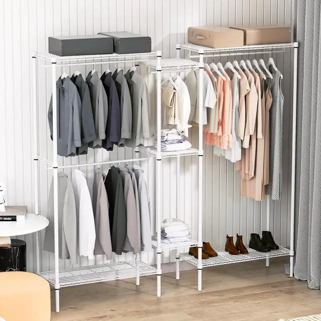 Alt view image 3 of 7 - Garment Rack with Shelves, 73 Inch Clothes Rack Heavy Duty Clothing Rack for Hanging Clothes Adjustable Metal Wire Shelving Portable Closet, Freestanding Closet Wardrobe, Load 1000lbs