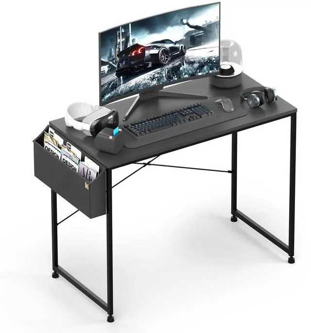 Main image of Writing Computer Desk 40", Simple Home Office Gaming Desk with Storage Bag, Space Saving Table - Black