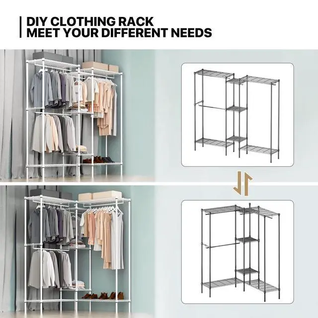 Alt view image 5 of 7 - Garment Rack with Shelves, 73 Inch Clothes Rack Heavy Duty Clothing Rack for Hanging Clothes Adjustable Metal Wire Shelving Portable Closet, Freestanding Closet Wardrobe, Load 1000lbs