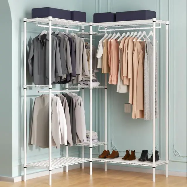 Alt view image 4 of 7 - Garment Rack with Shelves, 73 Inch Clothes Rack Heavy Duty Clothing Rack for Hanging Clothes Adjustable Metal Wire Shelving Portable Closet, Freestanding Closet Wardrobe, Load 1000lbs