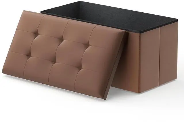 Main image of 30 Inch Storage Ottoman Bench, 24 Gal. Folding Ottoman Footrest, End of Bed Bench, Rectangle Foot Stool, Supports 600 lbs, for Bedroom, Living Room, Entryway, Hallway, Brown