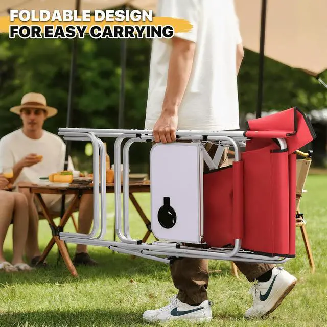 Alt view image 2 of 7 - 44.5" Foldable Tall Director Chair Folding Portable Aluminum Frame Makeup Artist Chair, with Side Table, Cup Holder and Pockets, 250lbs Capacity (Set of 2, Red)