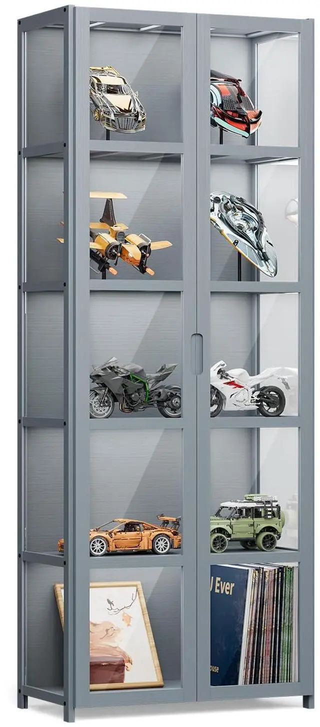 Main image of 5 Tier Curio Display Cabinet with Acrylic Doors, 64" Large Capacity Storage Cabinet Collectibles Toy Showcase for Living Room, Gray
