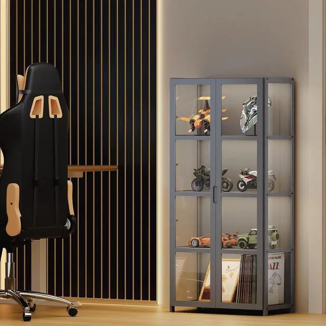 Alt view image 2 of 7 - 4 Tier Curio Display Cabinet with Acrylic Doors, 52" Large Capacity Storage Cabinet Collectibles Toy Showcase for Living Room, Gray