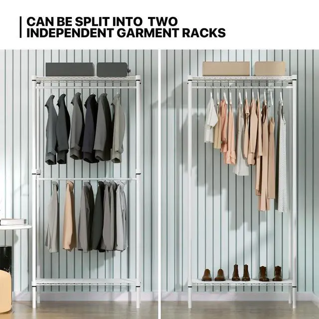 Alt view image 7 of 7 - Garment Rack with Shelves, 73 Inch Clothes Rack Heavy Duty Clothing Rack for Hanging Clothes Adjustable Metal Wire Shelving Portable Closet, Freestanding Closet Wardrobe, Load 1000lbs
