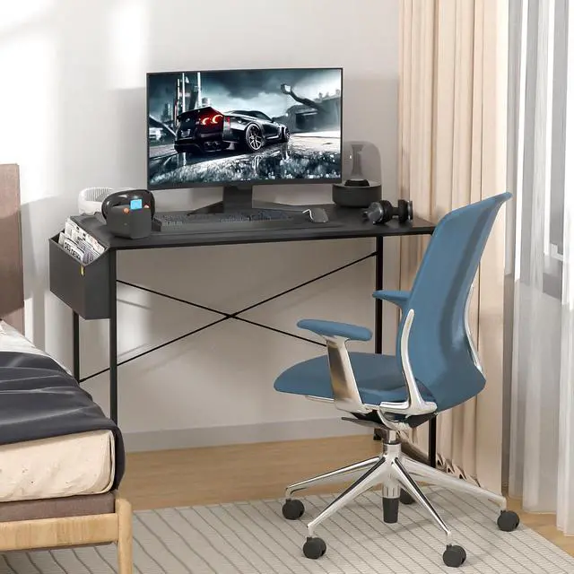 Alt view image 2 of 7 - Writing Computer Desk 40", Simple Home Office Gaming Desk with Storage Bag, Space Saving Table - Black