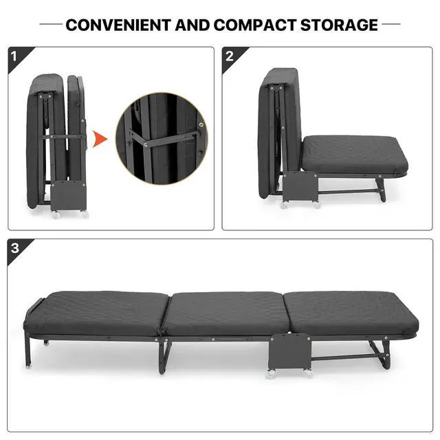 Alt view image 4 of 7 - Rollaway Bed for Adults, 71 X 26 Portable and Foldable Guest Bed with Mattress Load up to 330 Lbs, Space Saving Fold up Bed for Easy Storage, Black