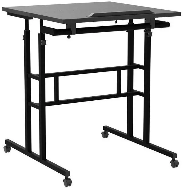 Alt view image 4 of 7 - Mobile Desk Workstation Height Adjustable Rolling Laptop Stand Table with Wheels for Home Office Laptop Cart, Computer Desk, Black